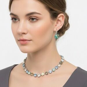 Sabika S16 Multi Color Crystal Choker Necklace, Bracelet & Earring Set